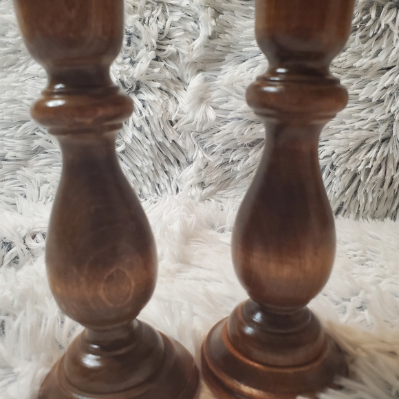 Vintage Wooden Candlestick Holders Set of 2 Brown - Picture 6 of 6